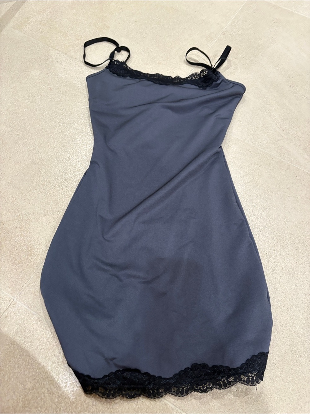 Edikted Lace Trim Slip Dress in Charcoal Gray